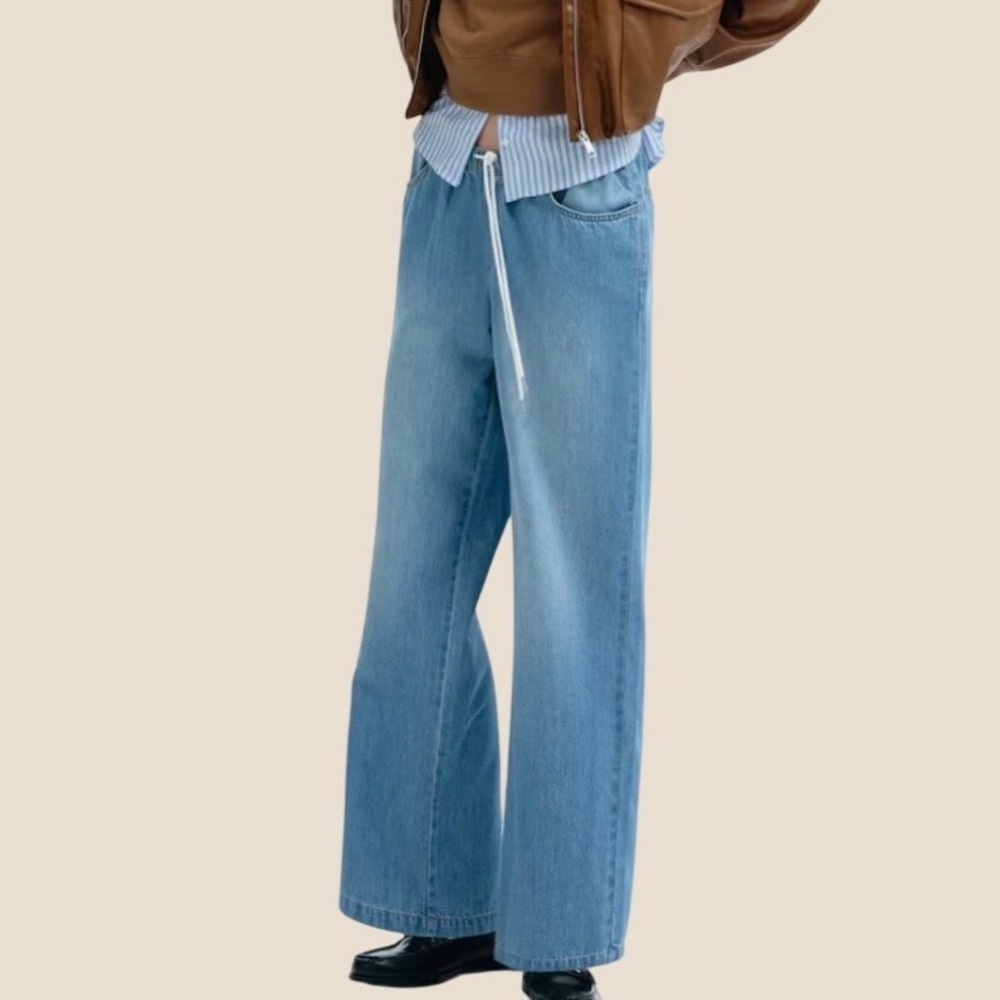 HM Loose Fit Wide Leg Lyocell Cotton Denim Trouser Pants Womens S Blue NWT